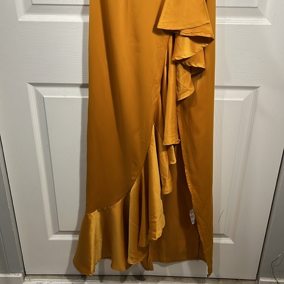Pretty little thing mustard satin frill maxi dress - Picture 6 of 13